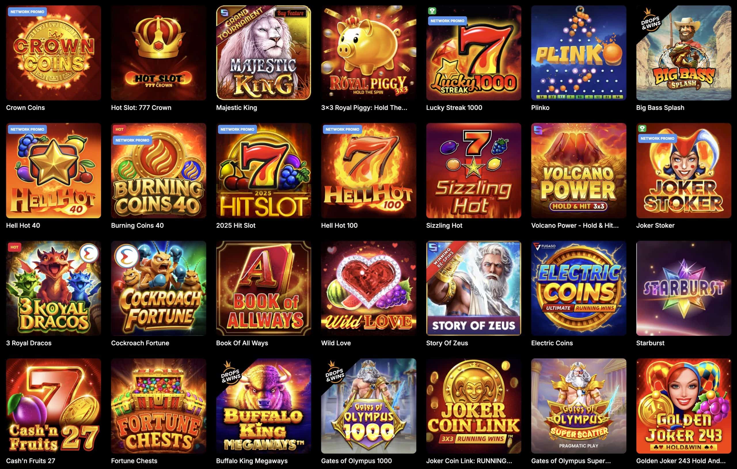 Fiery Play Casino žaidimų pasiūla